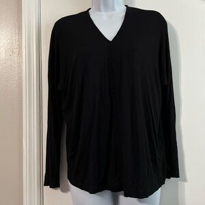 Vince. Black Double V-Neck 100% Modal Long sleeve Top Small